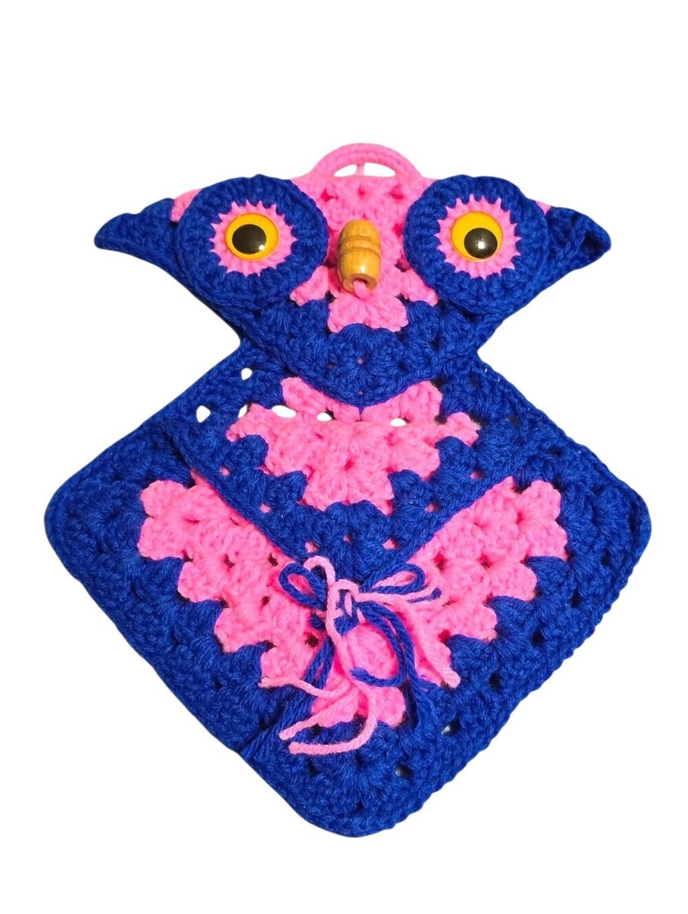 Vintage | Blue & Pink Crochet Owl Hanging